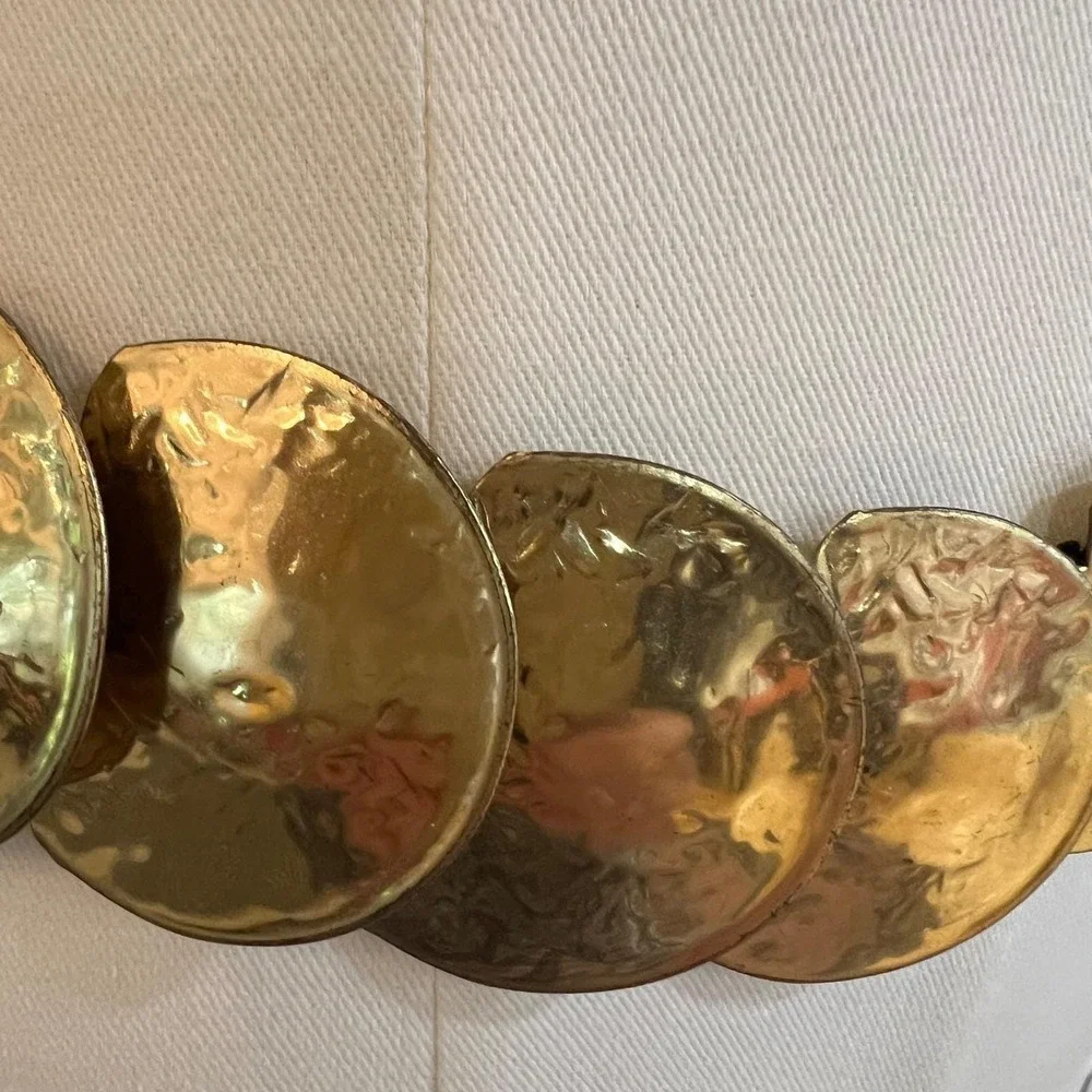 Vintage Gold Disc Belt Hammered Medallion Stretch Waist Belt‎ Boho Small